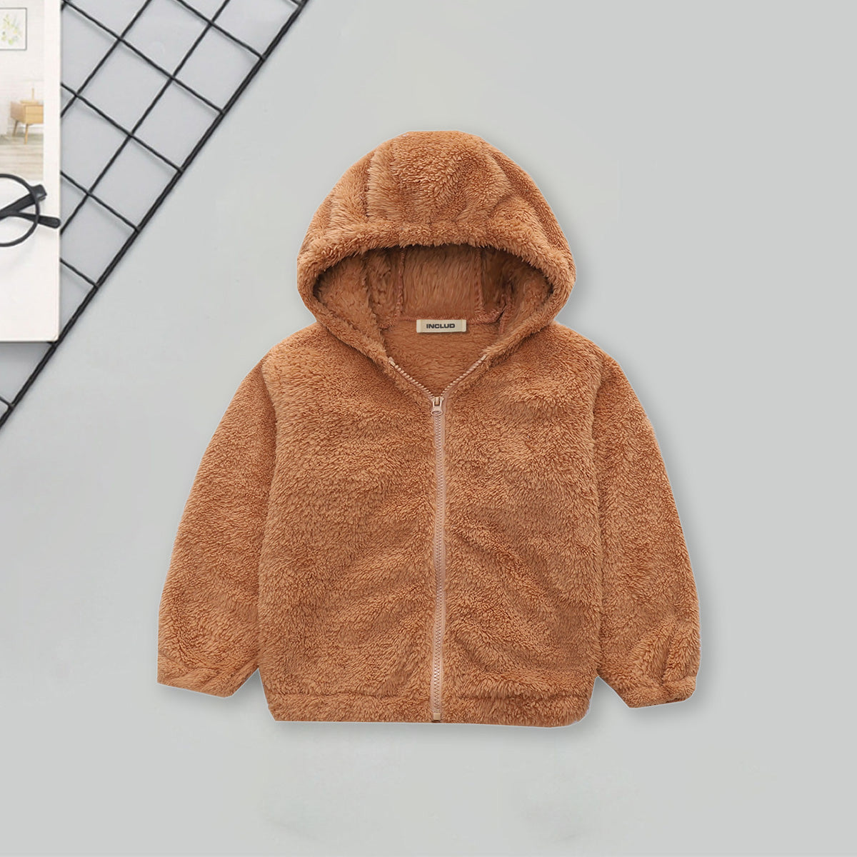 Girls Brown Fur Front Zipper Hooded Winter Jacket Coats & Jackets Brown 5-6 Y
