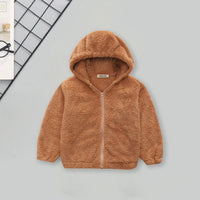 Girls Brown Fur Front Zipper Hooded Winter Jacket Coats & Jackets Brown 5-6 Y