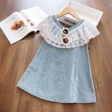 Girls Light Blue Sleeveless A-line Denim Dress