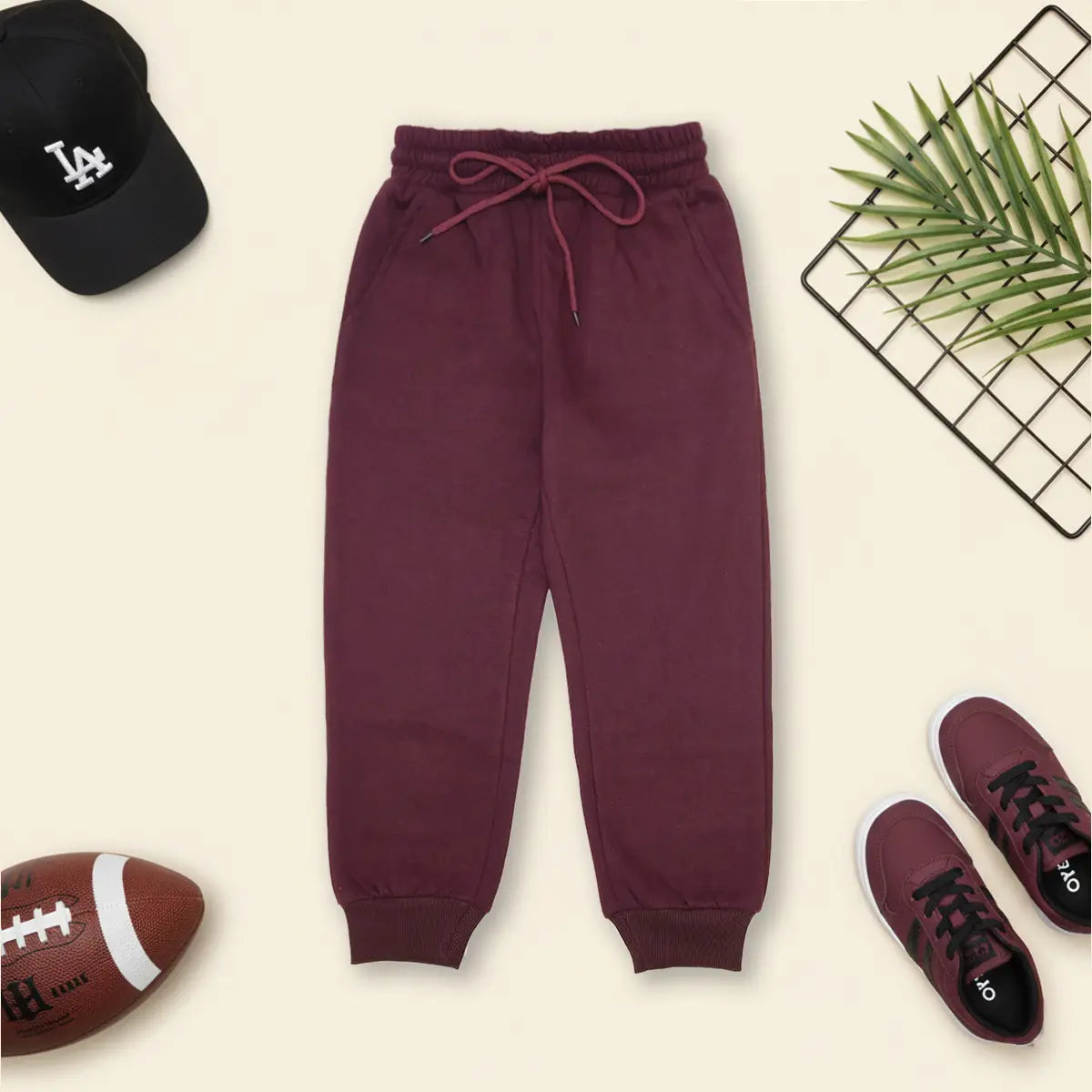 Boys Maroon Solid Cross Pocket Elasticated Joggers Trackpants & Joggers Maroon 1-2 Y