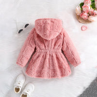 Girls Pink Self-Design Heart Patterns Hooded Fleece Jacket Coats & Jackets