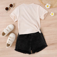 Boys Off White Typographic Print Short Sleeve T-Shirt With Denim Shorts Sets 2 pc. Sets