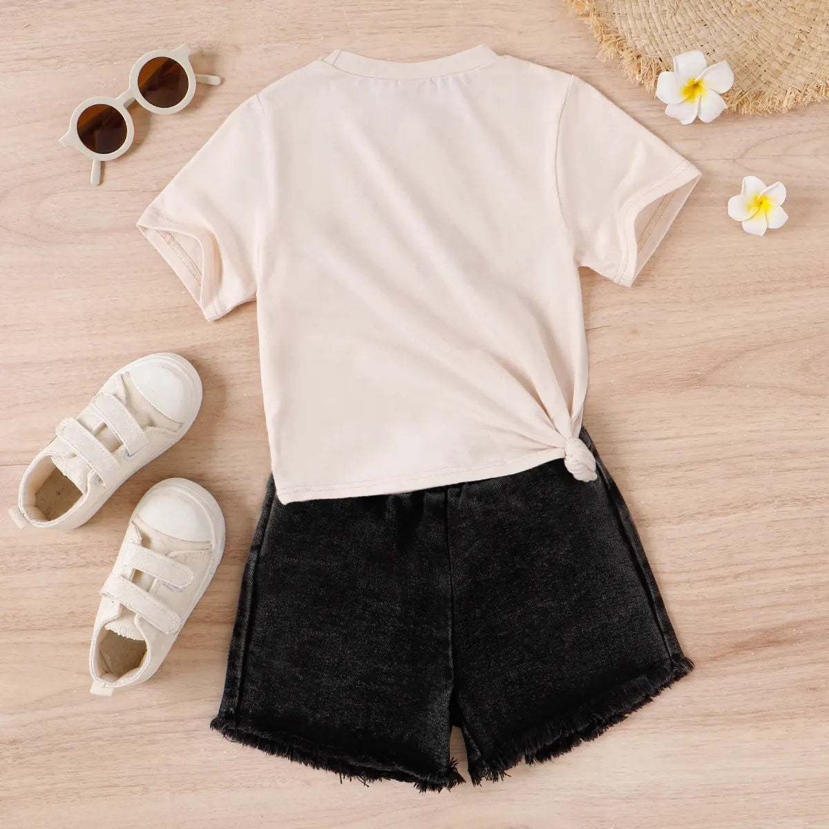 Boys Off White Typographic Print Short Sleeve T-Shirt With Denim Shorts Sets 2 pc. Sets