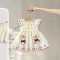 Girls Cream Polka Dot Print Fit & Flare Dress With Bunny Embroidery Casual Dresses Cream 1-2 Y