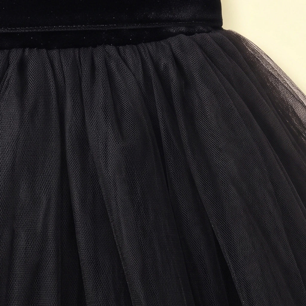 Girls Black Short Sleeve High-Low Party Dress Party Dresses