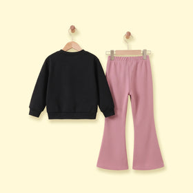 Girls Black Bow Applique Top With Flared Pants Sets 2 pc. Sets