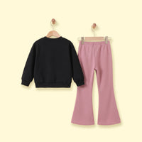 Girls Black Bow Applique Top With Flared Pants Sets 2 pc. Sets