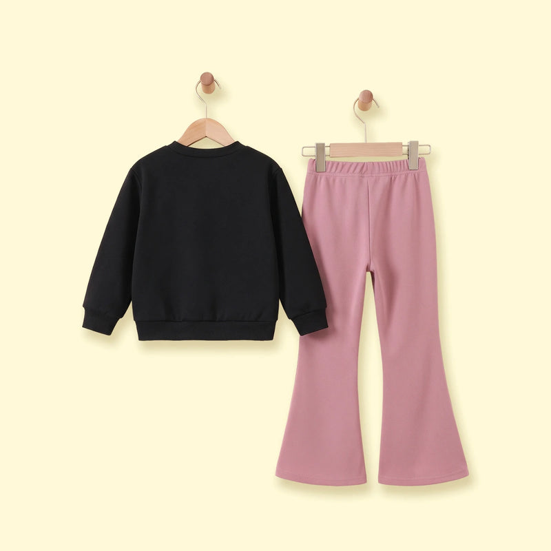 Girls Black Bow Applique Top With Flared Pants Sets 2 pc. Sets