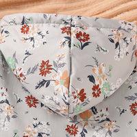 Girls Grey Floral Printed Hooded Front Open Winter Jacket Coats & Jackets