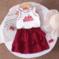 Girls White Love Typography Print Sleeveless Top With Skirt Sets 2 pc. Sets White 3-4 Y
