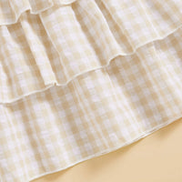 Girls Yellow Checked Flutter Sleeve Smocked Tiered Dress Casual Dresses