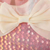 Girls Pink Sequined Sleveless A-Line Dress With Bow Detail Casual Dresses