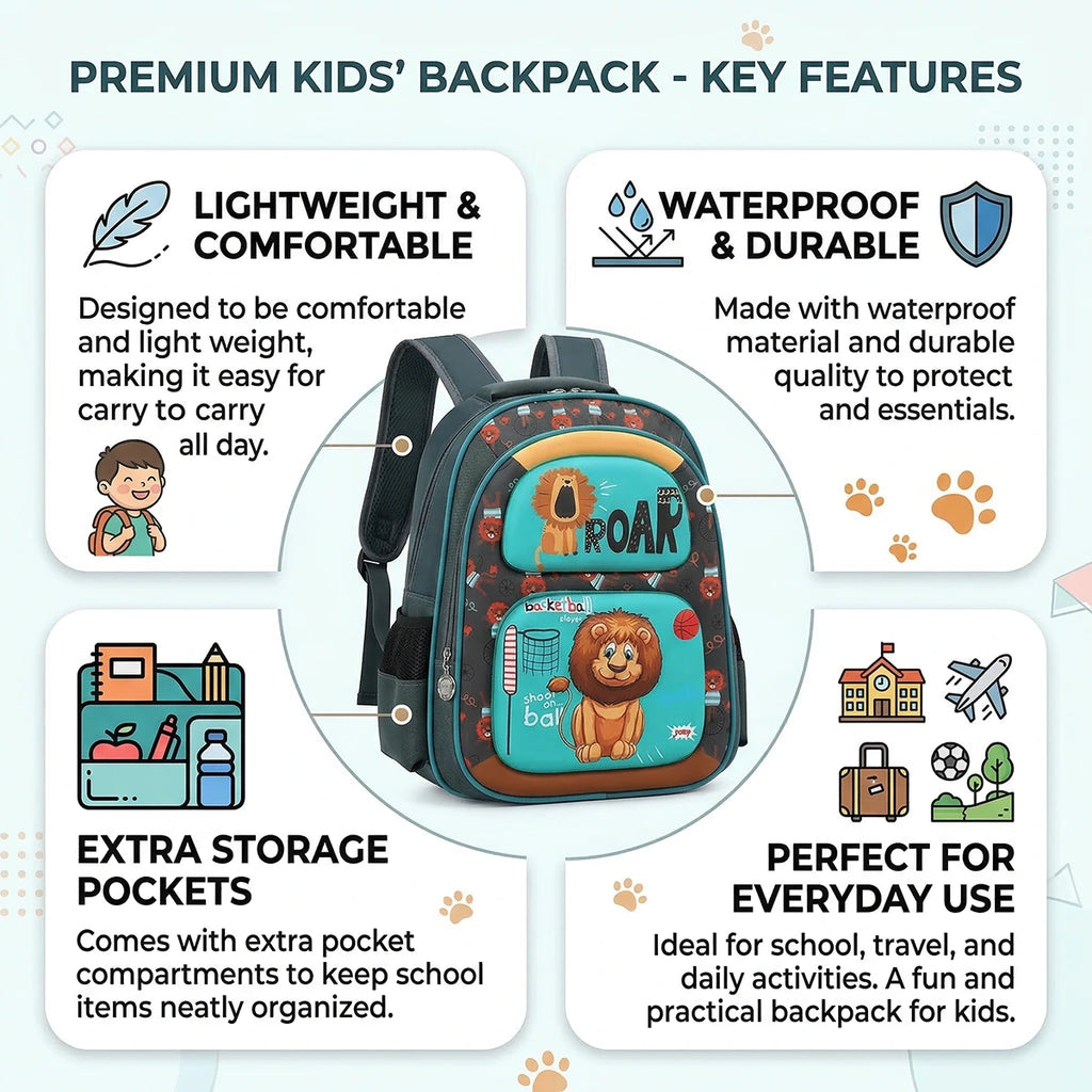 Kids Black Lion-Theme Hard-Shell School Backpack Trending Accessories