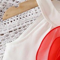Girls 3D Flower Applique Halter Top With Red Shorts Set Sets