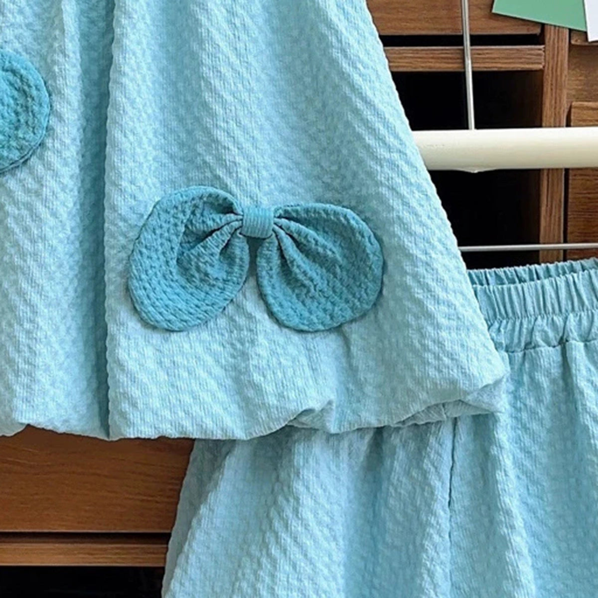 Girls Light Blue Textured Sleeveless Top With Shorts Sets 2 pc. Sets