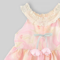 Girls Pink Floral Print Tiered Fit And Flare Dress Casual Dresses
