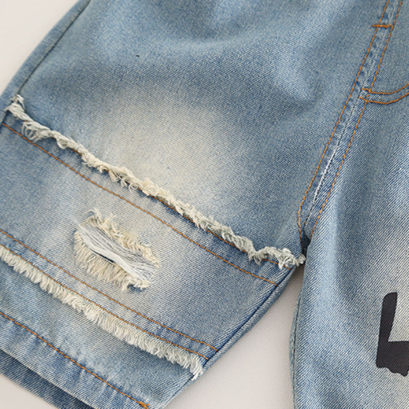 Boys Light Pink Cap Graphic Short Sleeves T-Shirt With Denim Shorts Set 2 pc. Sets