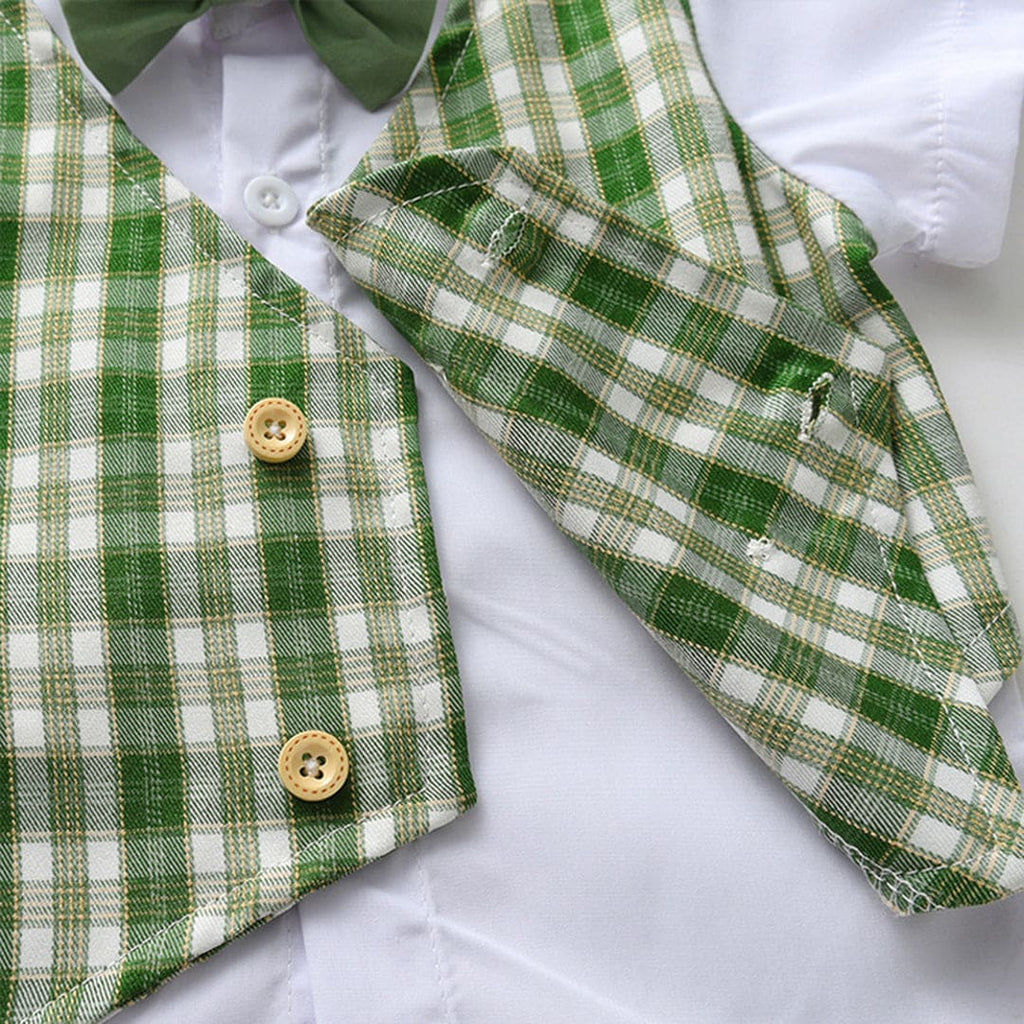 Boys Check Waistcoat Mock Shirt With Shorts Set Sets   