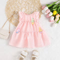 Girls Pink Mushroom Appliques Tiered A-Line Dress Casual Dresses Pink 1-2 Y