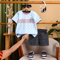 Boys Sky Blue Star Graphic Short Sleeve T-Shirt With Checked Shorts Sets Sets Sky Blue 6-12 M