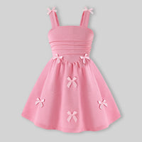 Girls Pink Bow Applique Sleeveless Fit & Flare Dress Casual Dresses