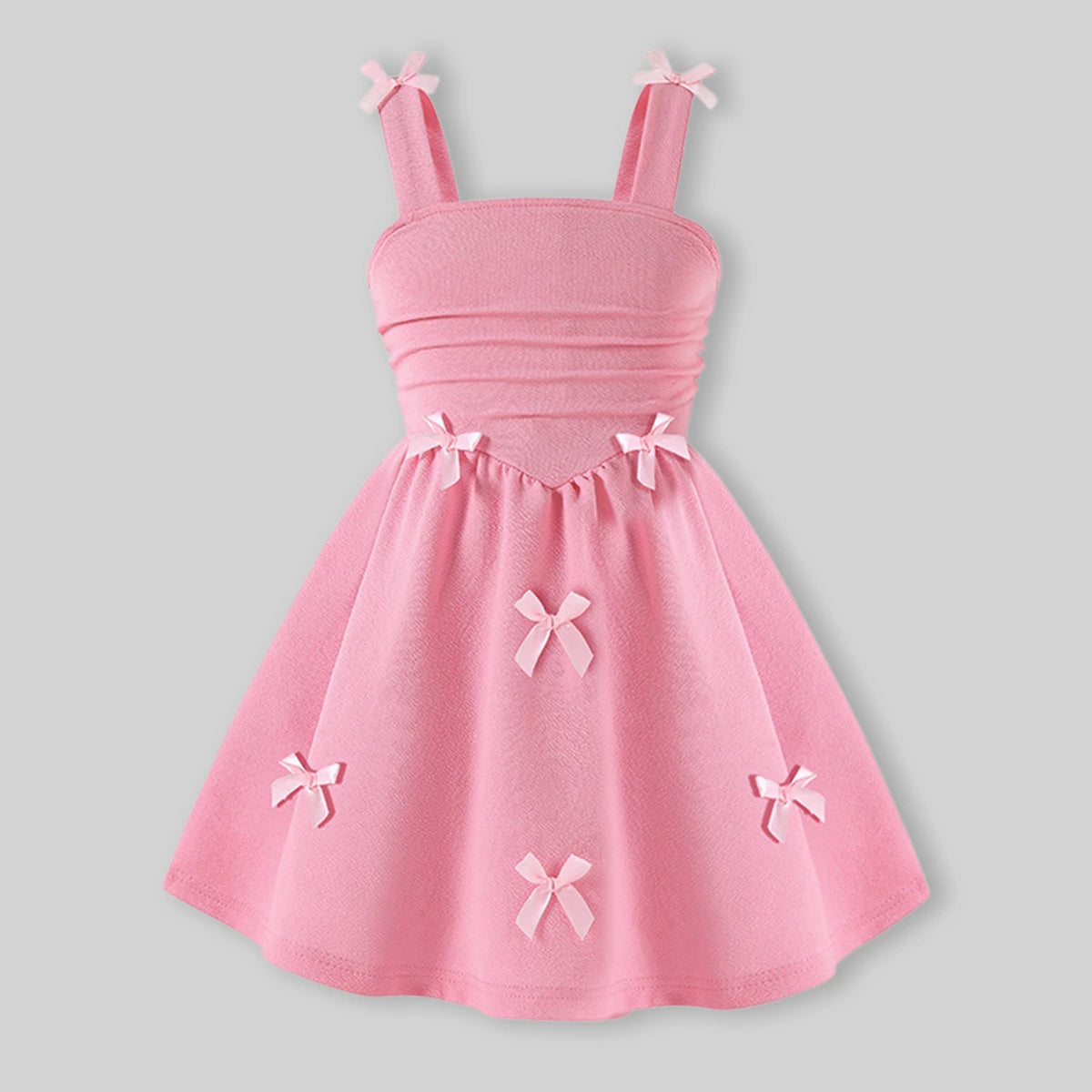 Girls Pink Bow Applique Sleeveless Fit & Flare Dress Casual Dresses
