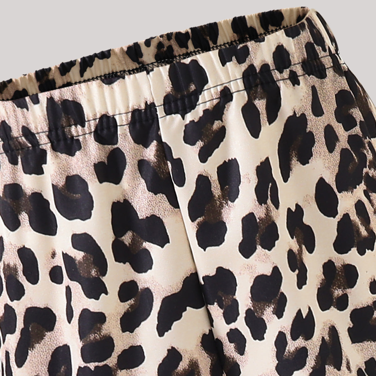 Girls Khaki Leopard Print Side Bows Details Loose Fit Pants Pants