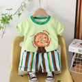 Boys Green Pizza Print Short Sleeve T-Shirt With Striped Shorts Sets 2 pc. Sets Green 1-2 Y