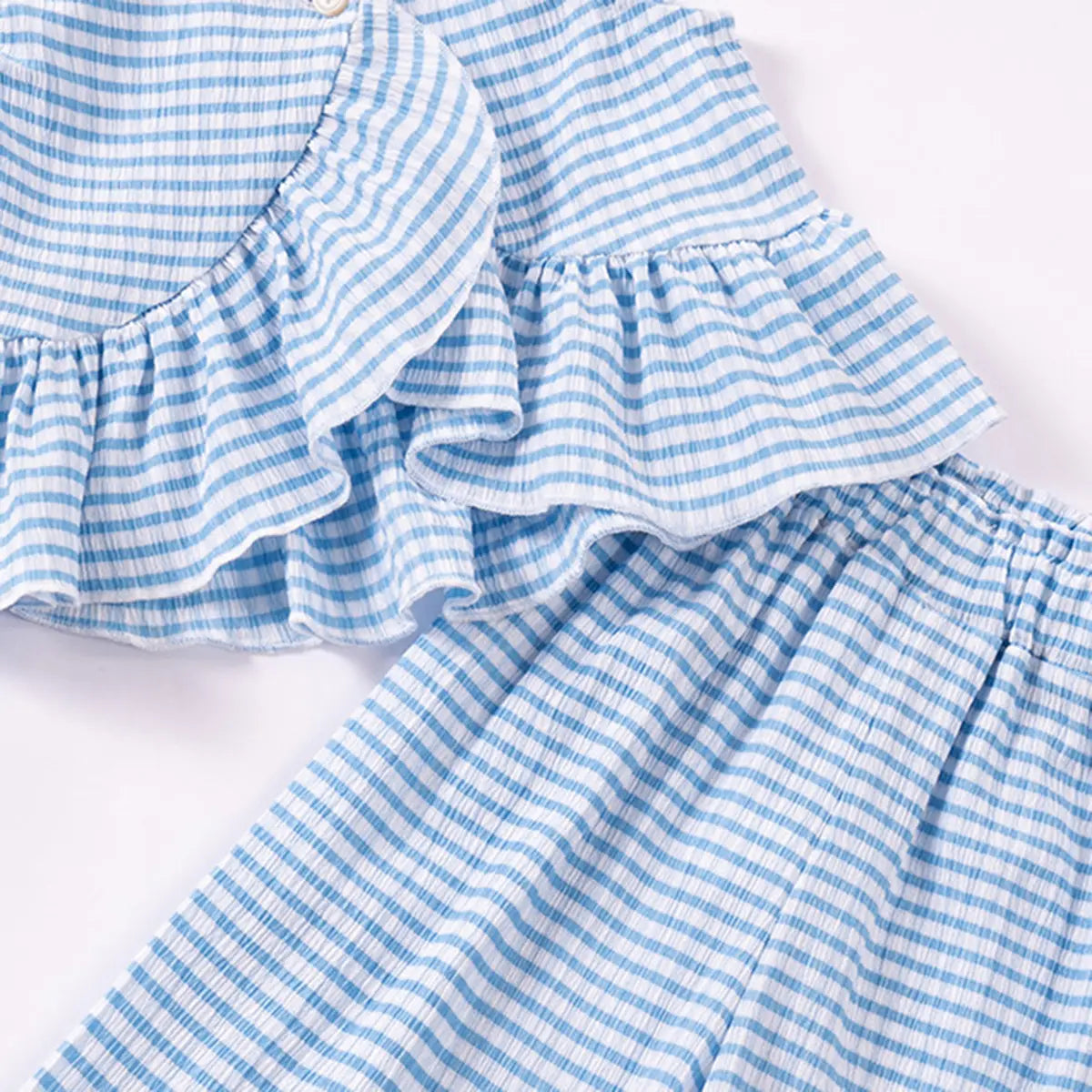 Girls Light Blue Checked Sleeveless Top With Pants Co-ord Sets Sets