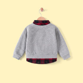 Boy Grey Faux Layered V-Neck Plaid Collared Sweater Sweaters & Cardigans