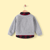 Boy Grey Faux Layered V-Neck Plaid Collared Sweater Sweaters & Cardigans