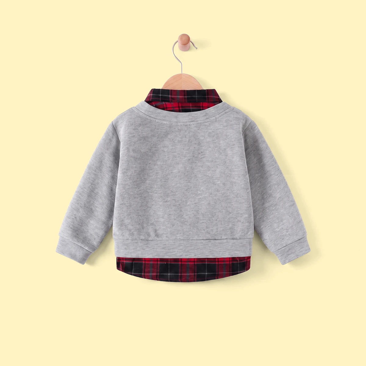 Boy Grey Faux Layered V-Neck Plaid Collared Sweater Sweaters & Cardigans
