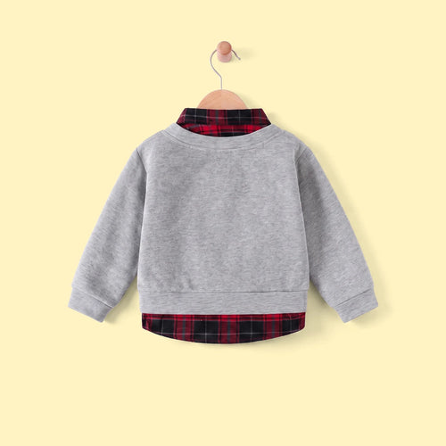 Boy Grey Faux Layered V-Neck Plaid Collared Sweater Sweaters & Cardigans