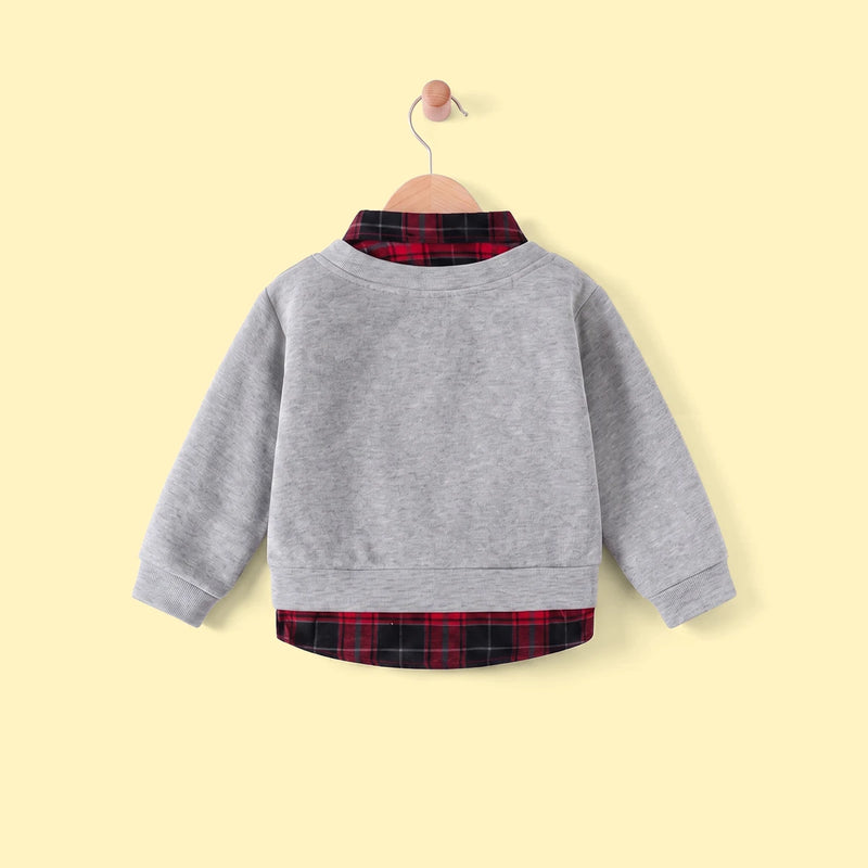 Boy Grey Faux Layered V-Neck Plaid Collared Sweater Sweaters & Cardigans