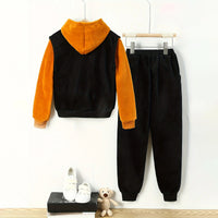 Boys Yellow Typographic Printed Hoodie With Sleeveless Jacket & Jogger Sets Sets