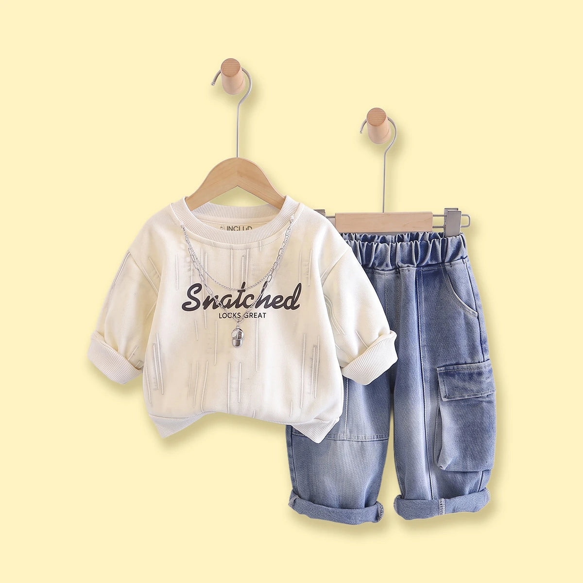 Boys Off White Typography Sweatshirt With Denim Pants Sets 2 pc. Sets Off White 1-2 Y