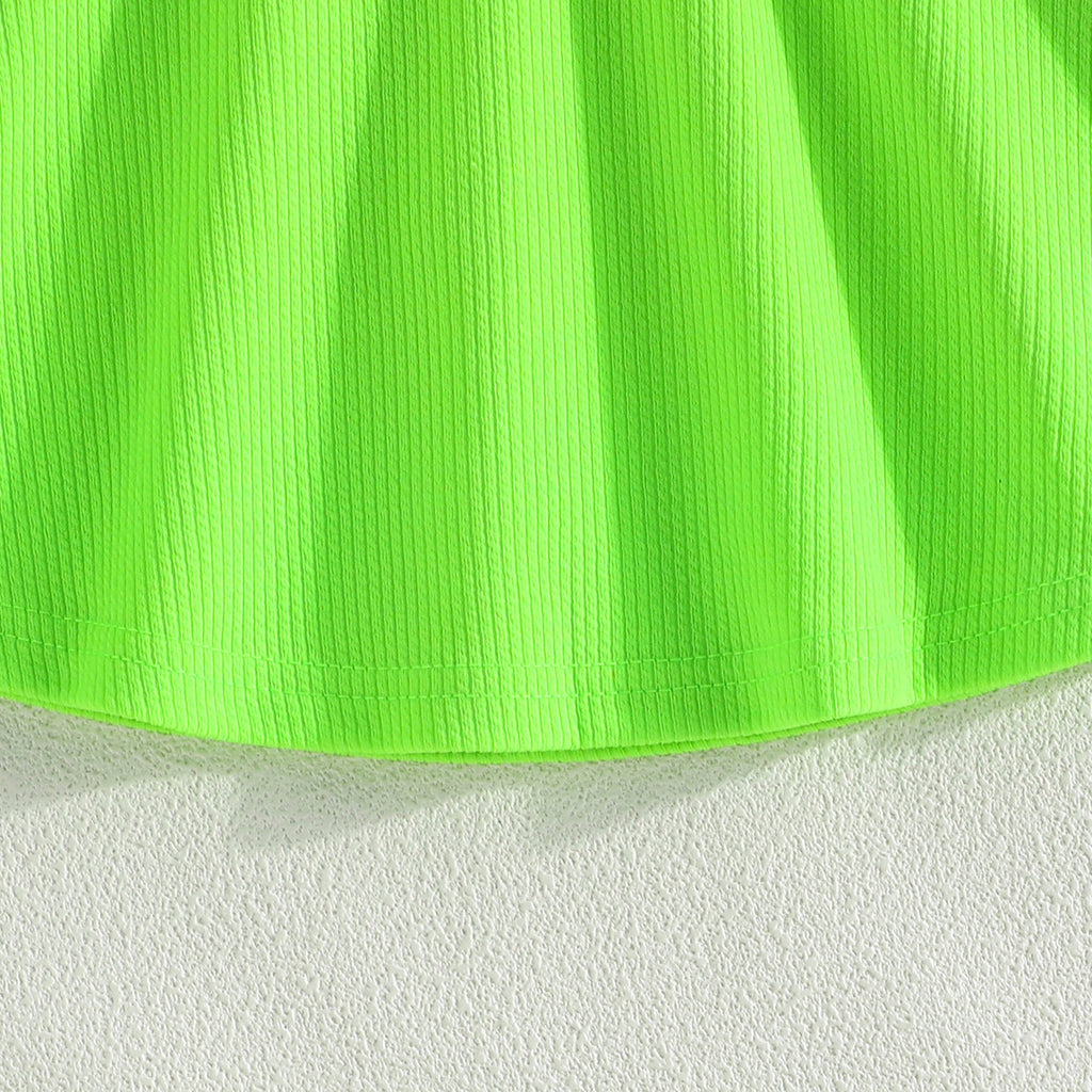 Girls Neon Green Sleeveless Crop Top With Flared Skirt Set 2 pc. Sets