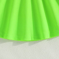 Girls Neon Green Sleeveless Crop Top With Flared Skirt Set 2 pc. Sets
