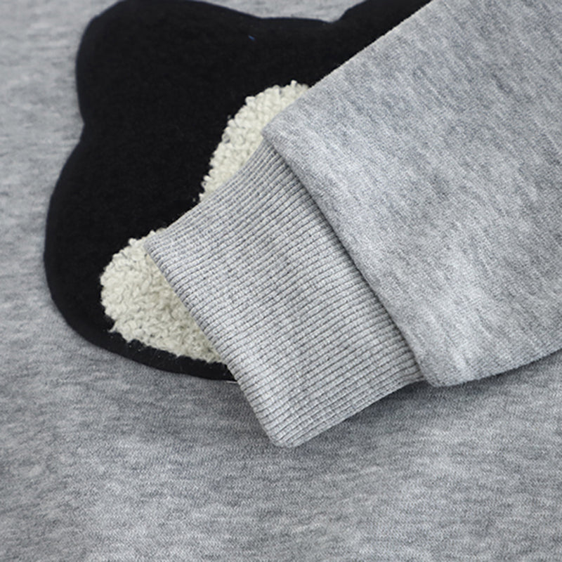 Boys Grey Cat Face Appliqued Sweatshirt With T-Shirt And Pants Set 3 pc. Sets