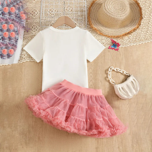 Girls 3D Butterfly Applique Top With Peach Tiered Tulle Skirt Sets Sets