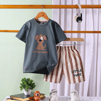 Boys Grey Dog Graphic T-Shirt With Striped Shorts Sets 2 pc. Sets Grey 1-2 Y
