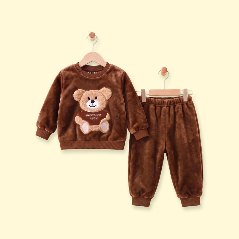 Boys Brown Teddy Applique Sweatshirt With Pants Sets 2 pc. Sets Brown 1-2 Y