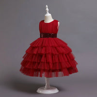 Girls Red Sleeveless Layered Party Wear Dress Casual Dresses