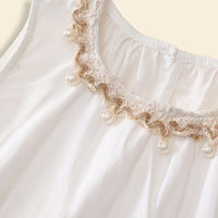 Girls White Sleeveless Peplum Top with Embellished Neckline & Pants Sets Sets