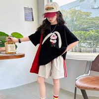 Girls Short Sleeves Applique Embroidery T-Shirt With Shorts Set Sets   