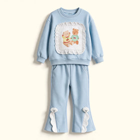 Girls Sky Blue Graphic Sweatshirt & Flared Pants Co-ord Sets Sets Sky Blue 1-2 Y