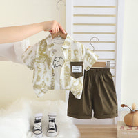 Boys Green Typographic Printed Shirt With T-Shirt And Shorts Set Sets Green 1-2 Y