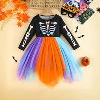 Girls Multicolor Skeleton Printed Halloween Fit & Flare Dress Casual Dresses Multicolor 2-3 Y
