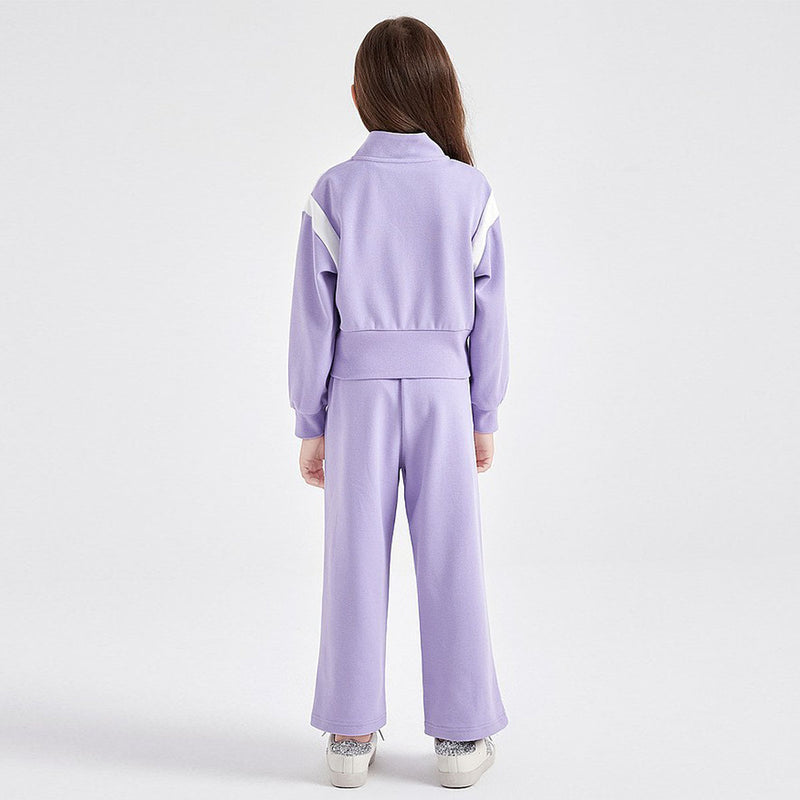 Girls Purple Heart Embroidered Front Zipper Jacket With Pants Winter Set 2 pc. Sets