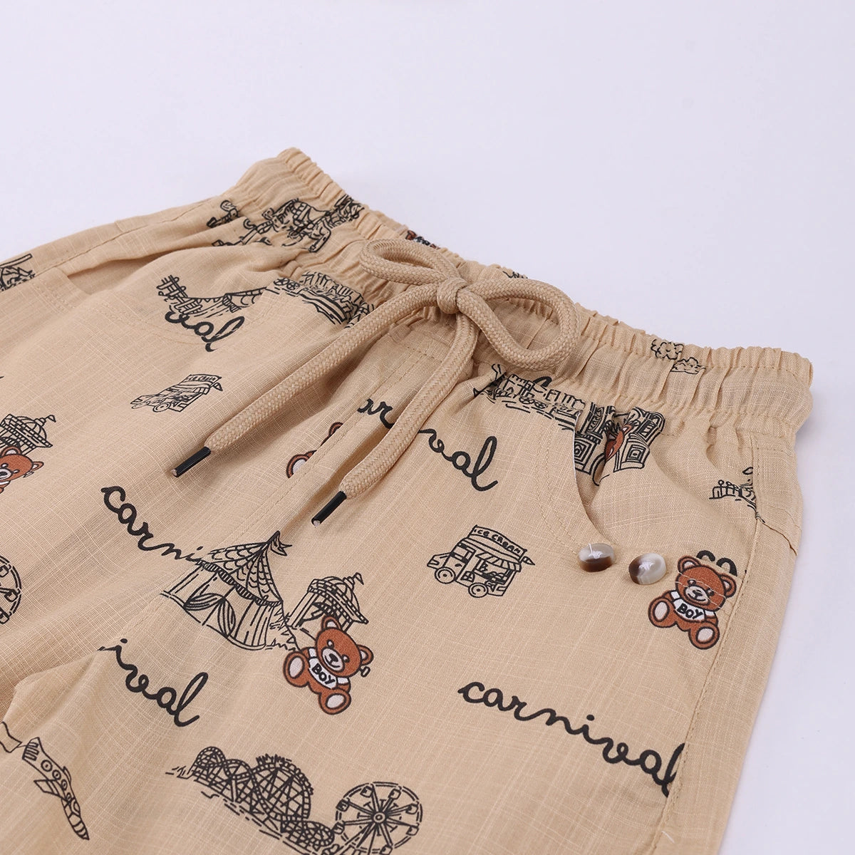 Boys Apricot Carnival Print Short Sleeve Shirt With T-Shirt And Shorts Sets 3 pc. Sets